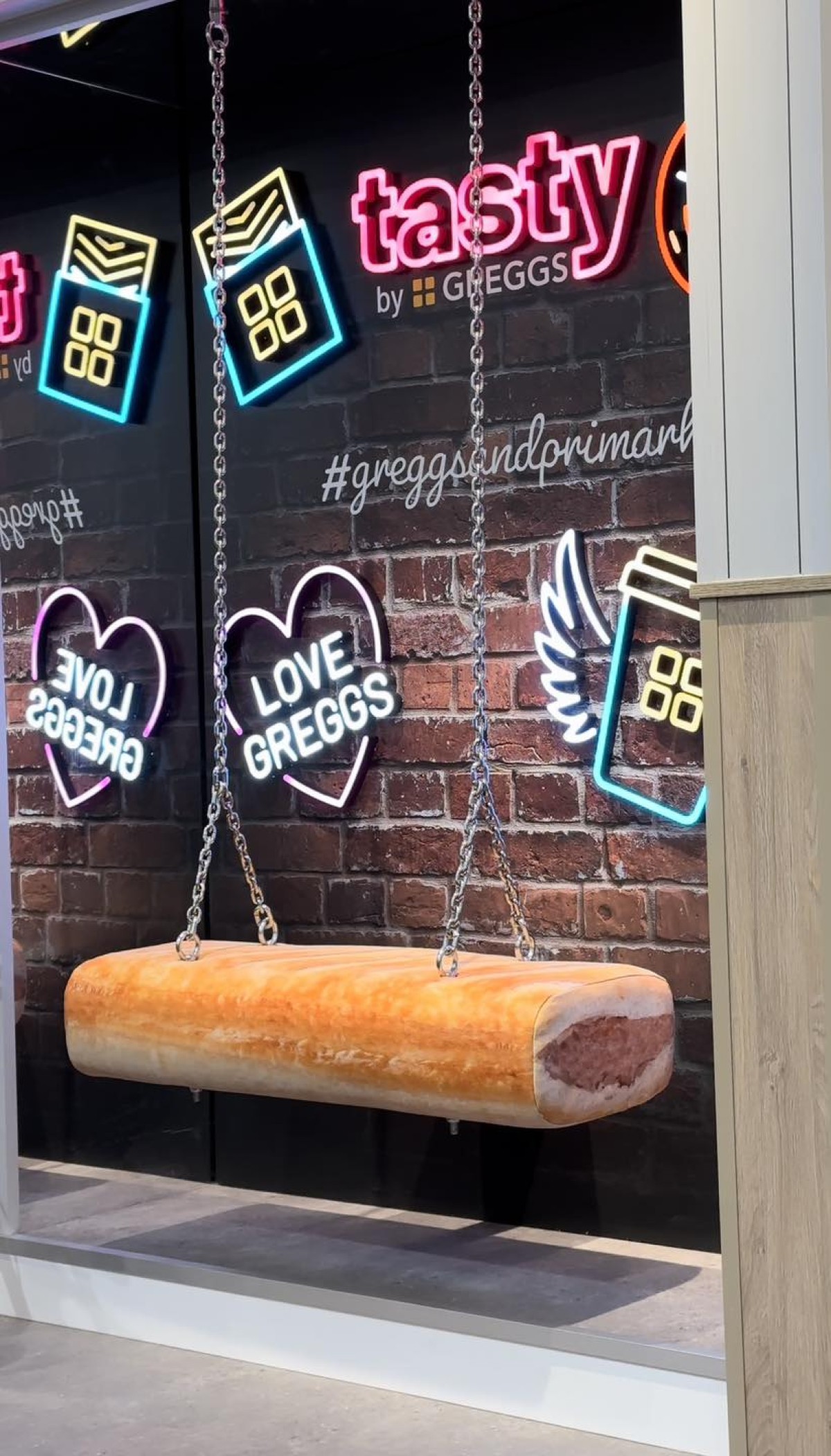 The sausage roll swing at Tasty by Greggs in Primark Newcastle